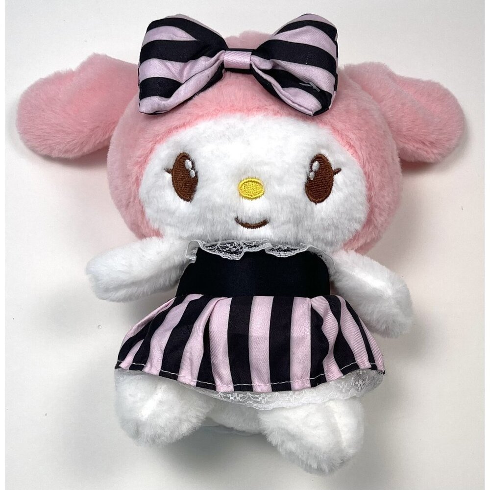 SANRIO Hello Kitty MY MELODY 9" Plush Stuffed Doll Toy Black Pink Dress Bow EUC